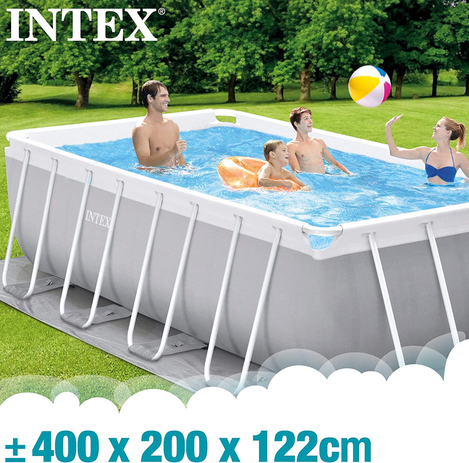 INTEX 26790NP - Piscina desmontable INTEX, 400 x 200 x 122 cm, 8.418 litros, Piscina rectangular, Con depuradora cartucho, 2.006 litros/hora, filtro tipo A, Piscina Prism Frame, Para 4 personas